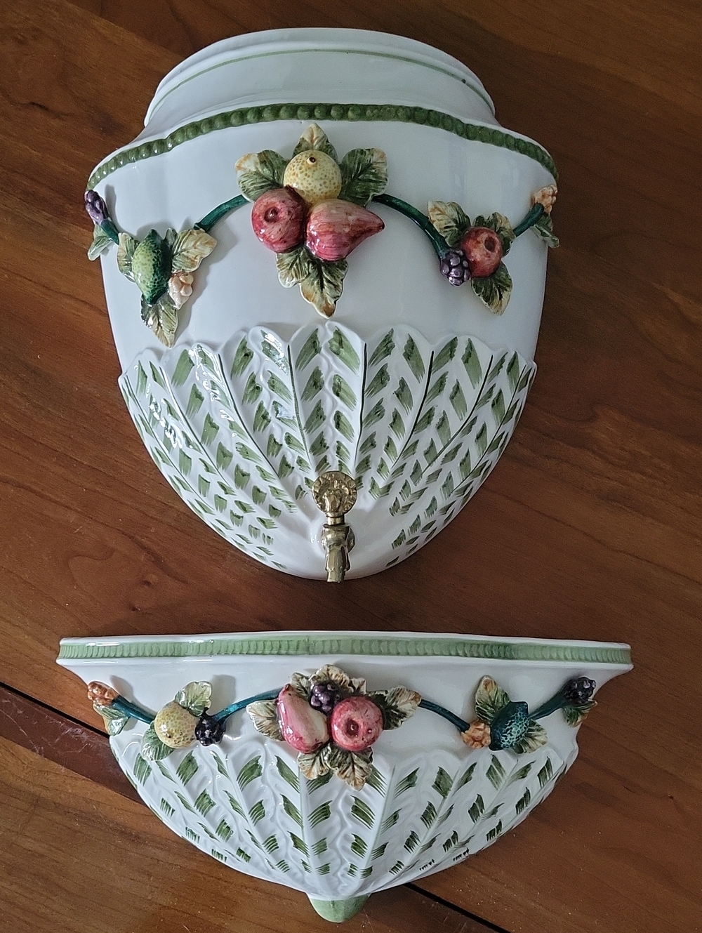 Andrea By Sadek Ceramic Wall Fountain Planter With Hand-Painted Fruit Accents